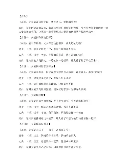 夫妻搞笑短视频唱段文案