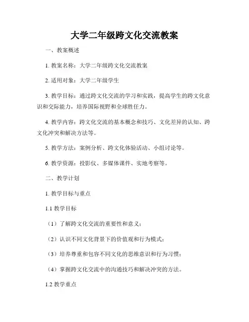 大学二年级跨文化交流教案