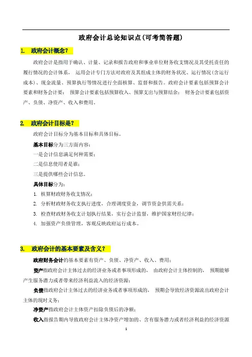 政府会计总论知识点(可考简答题)
