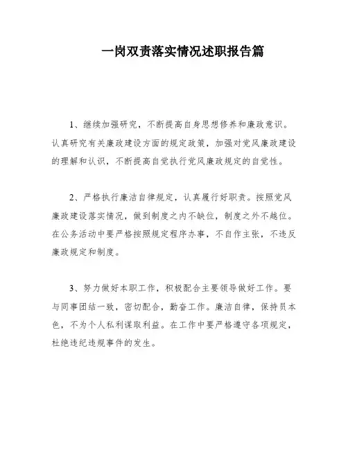 一岗双责落实情况述职报告篇