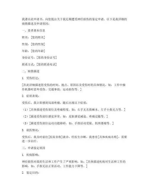 神经损伤申请书