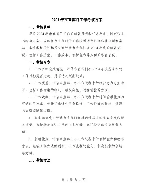 2024年市直部门工作考核方案