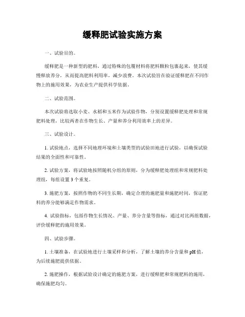 缓释肥试验实施方案