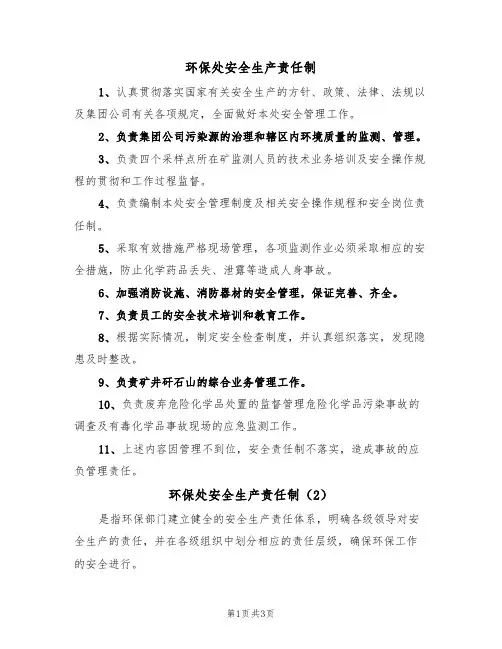 环保处安全生产责任制(3篇)