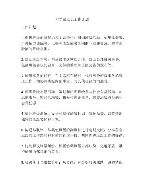 大学副班长工作计划