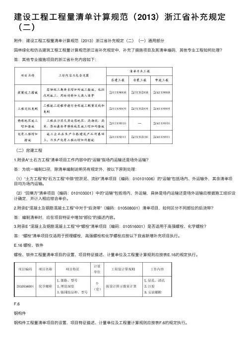 建设工程工程量清单计算规范（2013）浙江省补充规定（二）
