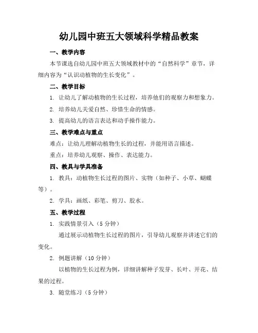幼儿园中班五大领域科学精品教案