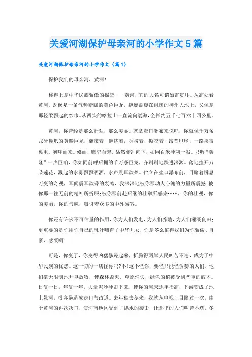 关爱河湖保护母亲河的小学作文5篇