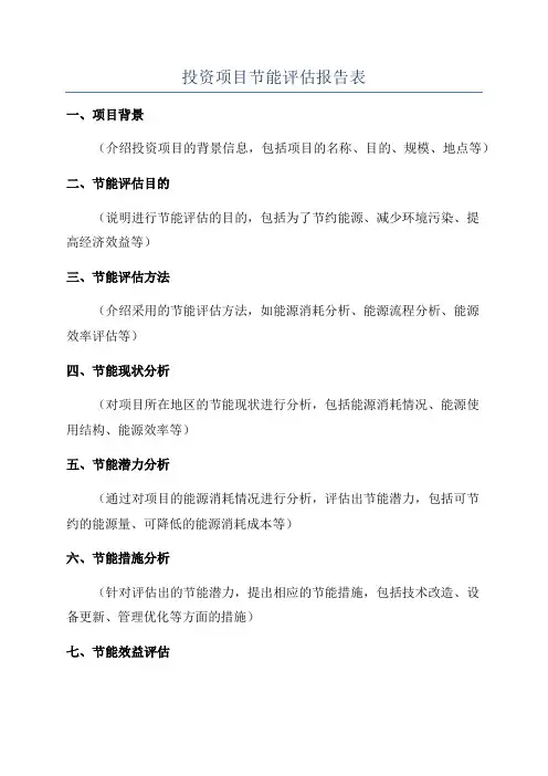 投资项目节能评估报告表