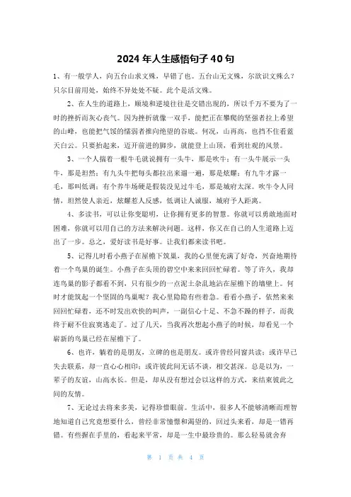 2024年人生感悟句子40句