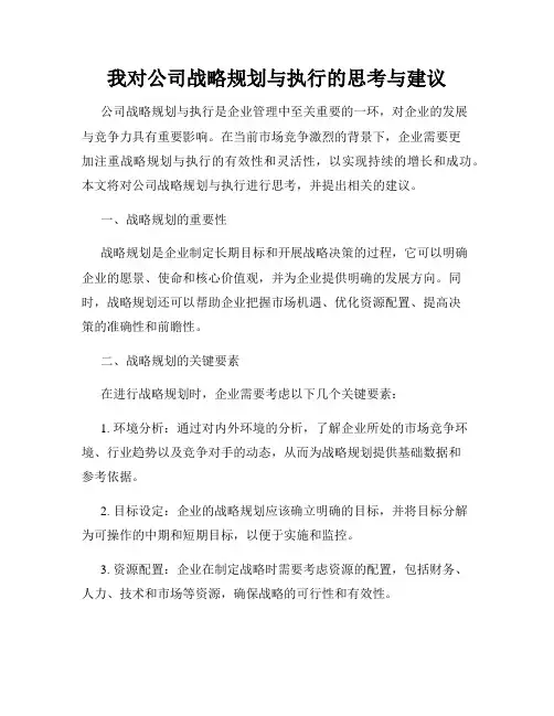 我对公司战略规划与执行的思考与建议
