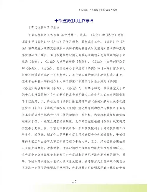 干部选拔任用工作总结