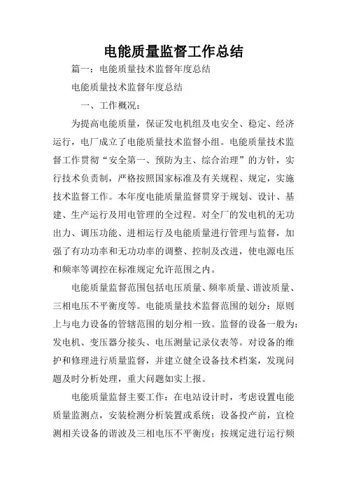 电能质量监督工作总结