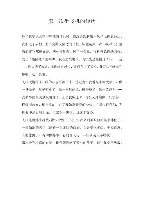 五年级叙事第一次坐飞机的经历