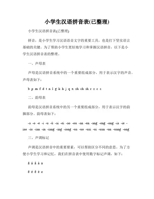小学生汉语拼音表(已整理)