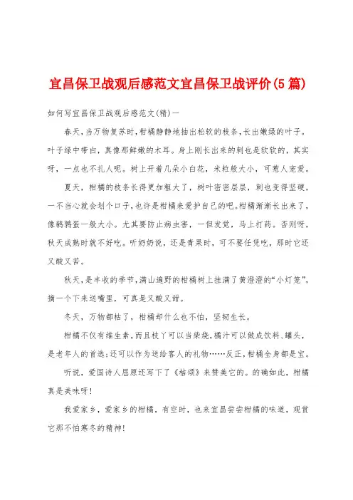 宜昌保卫战观后感范文宜昌保卫战评价(5篇)
