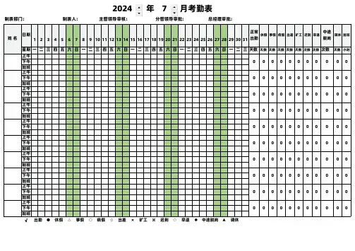 2024年7月员工考勤表(最新通用版)