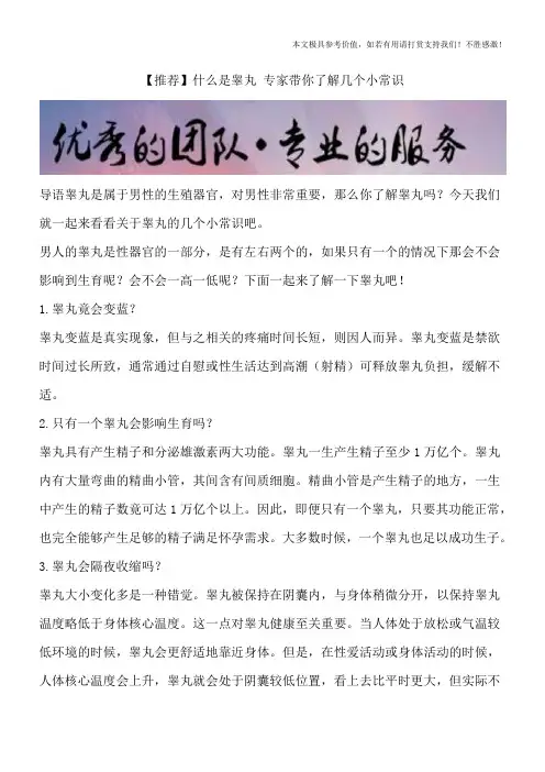 【推荐】什么是睾丸 专家带你了解几个小常识