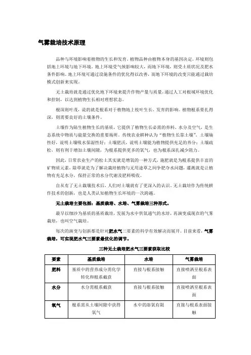 气雾栽培技术原理