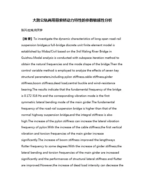 大跨公轨两用悬索桥动力特性的参数敏感性分析