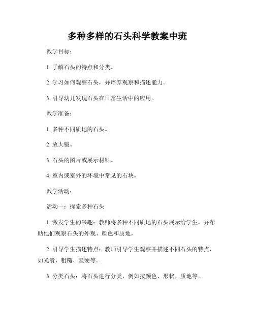 多种多样的石头科学教案中班