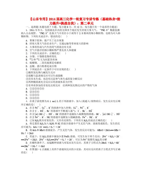 (山东专用)高三化学一轮复习专讲专练 (基础热身+能力提升+挑战自我)第二单元(含详解)