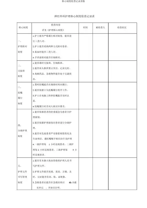 核心制度检查记录表格