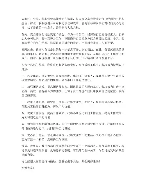 晋升部门经理发言稿范文