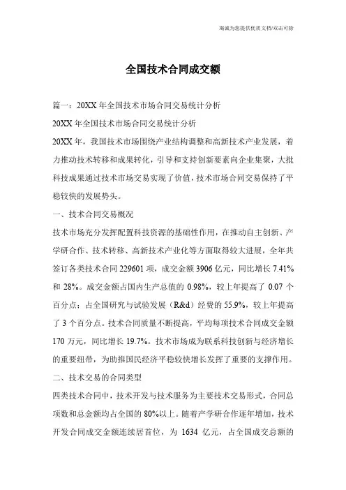 全国技术合同成交额
