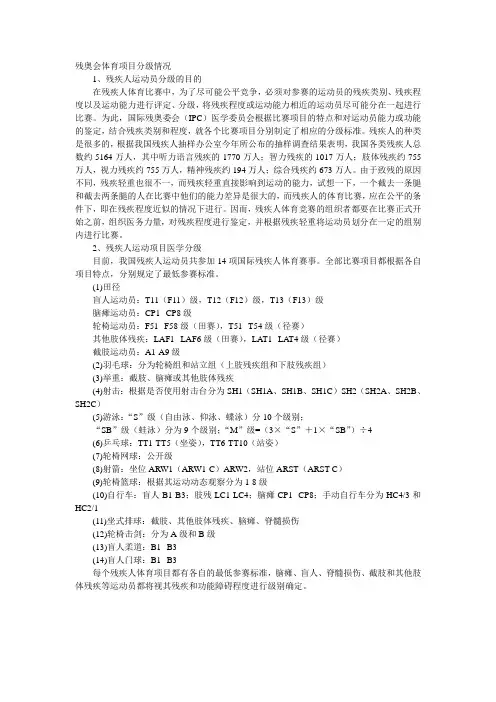 残奥会体育项目分级情况