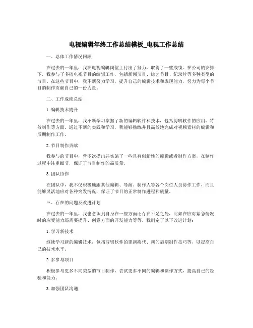电视编辑年终工作总结模板_电视工作总结