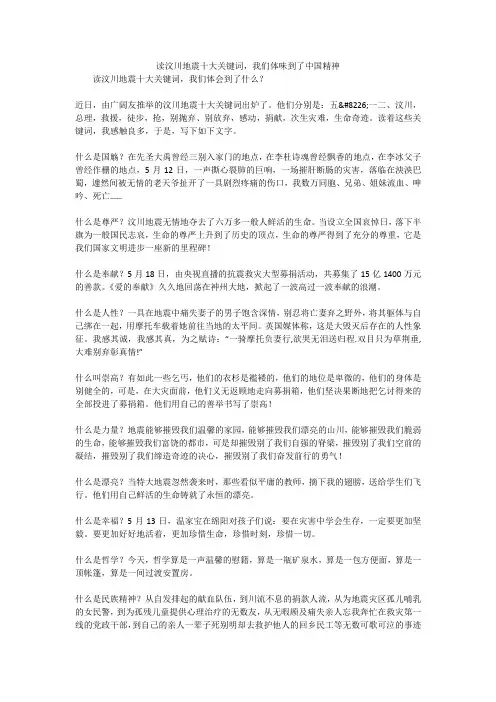 读汶川地震十大关键词,我们体味到了中国精神