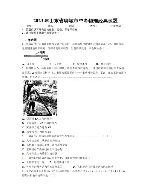 2023年山东省聊城市中考物理经典试题及解析