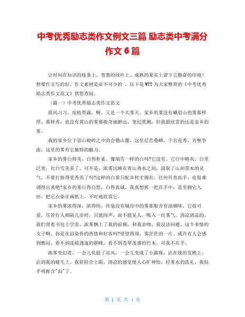 中考优秀励志类作文例文三篇 励志类中考满分作文6篇