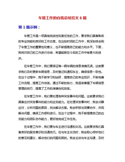 车管工作的自我总结范文6篇