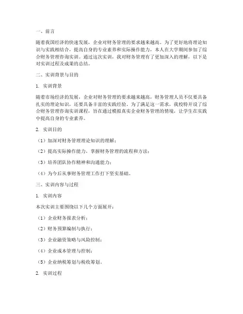 综合财务管理咨询实训报告