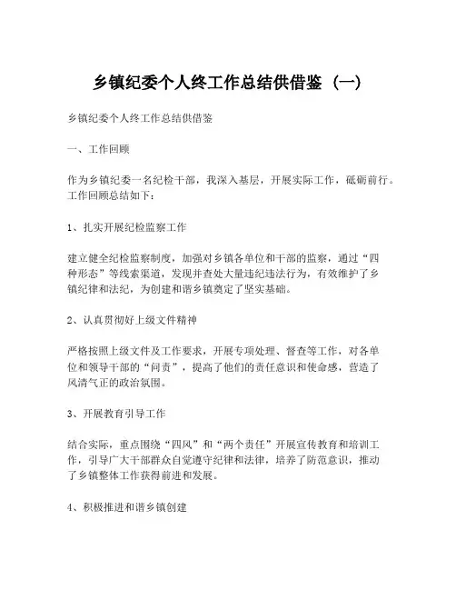 乡镇纪委个人终工作总结供借鉴 (一)