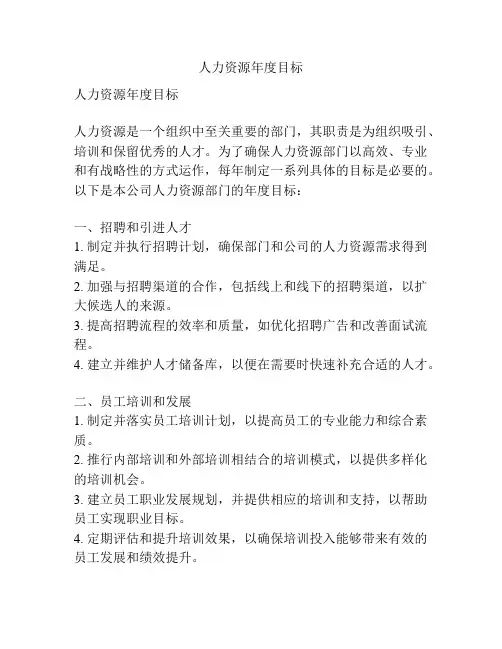 人力资源年度目标