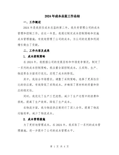 2024年成本总监工作总结