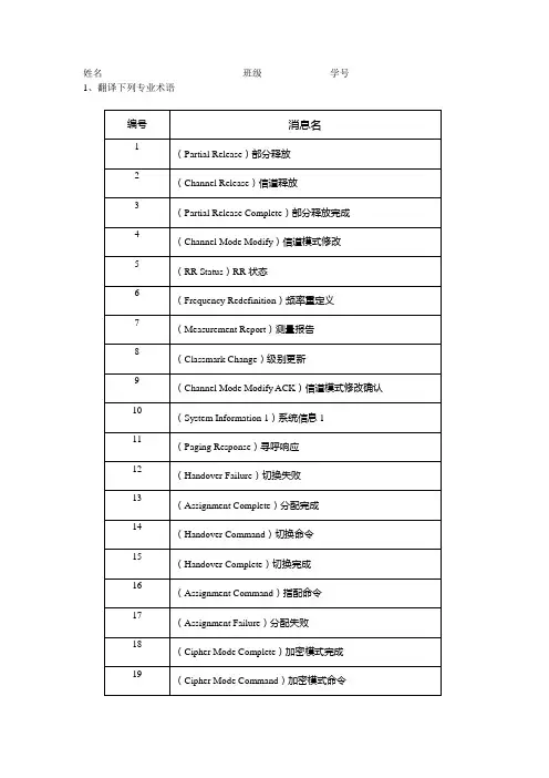 移动通信的专业术语英文和中文