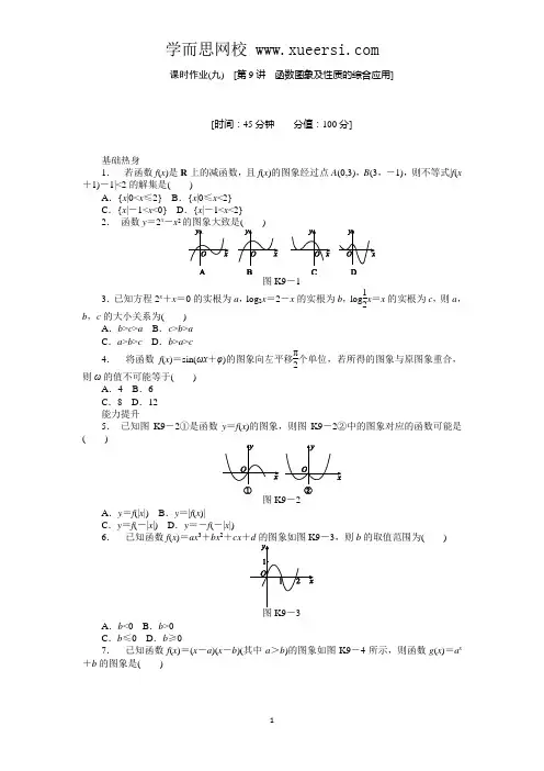 2013届人教A版理科数学课时试题及解析(9)函数图象及性质的综合应用