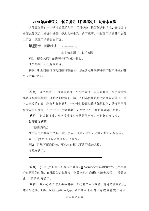 2020年高考语文一轮总复习《扩展语句》：句意丰富型