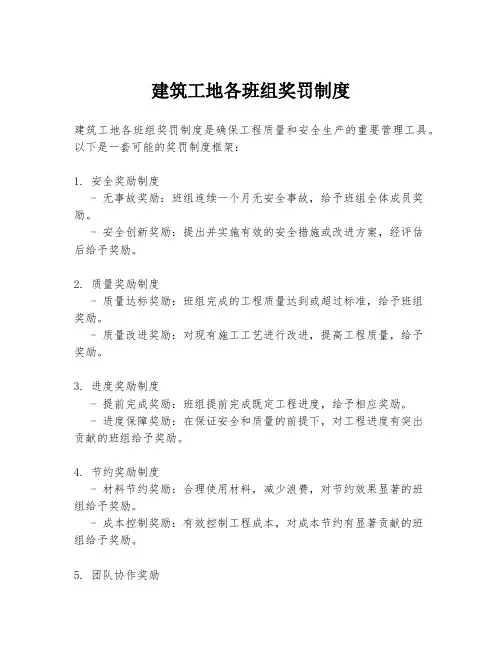 建筑工地各班组奖罚制度