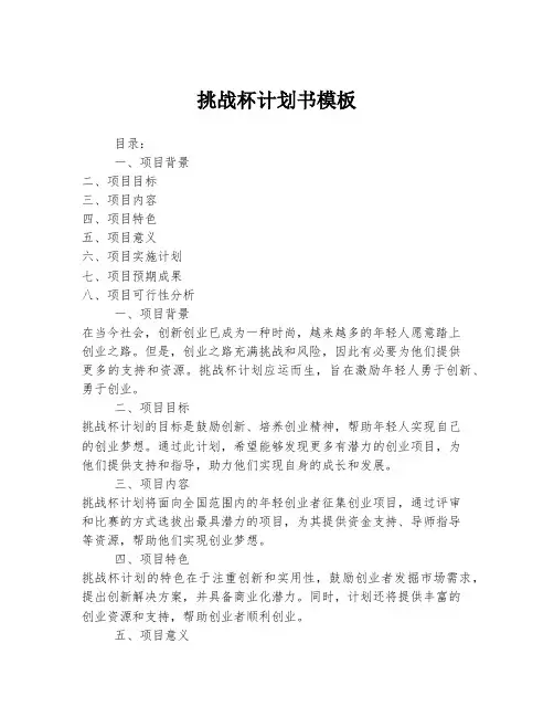 挑战杯计划书模板