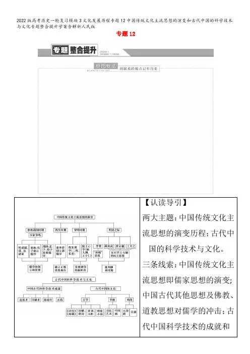 历史一轮复习模块3文化发展历程专题12中国传统文化主流思想的演变和古代中国的科学技术与文化专题整合提