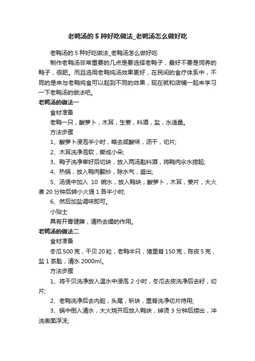 老鸭汤的5种好吃做法_老鸭汤怎么做好吃