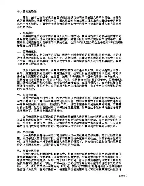十大股权激励法