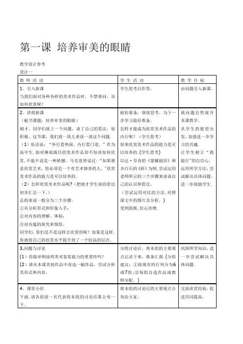 人美版《美术鉴赏》说课稿-教学设计参考