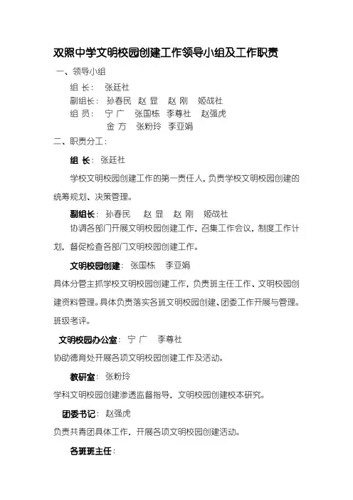 文明校园创建工作领导小组及职责文档