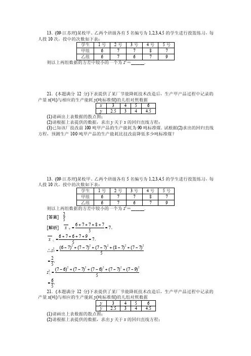 线性回归方程练习及答案